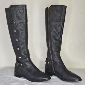 Michael Kors Carney Black Leather Gold Studs Tall Boots 6.5